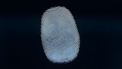 illuminated fingerprint on dark glass surface representing biometric identity security
