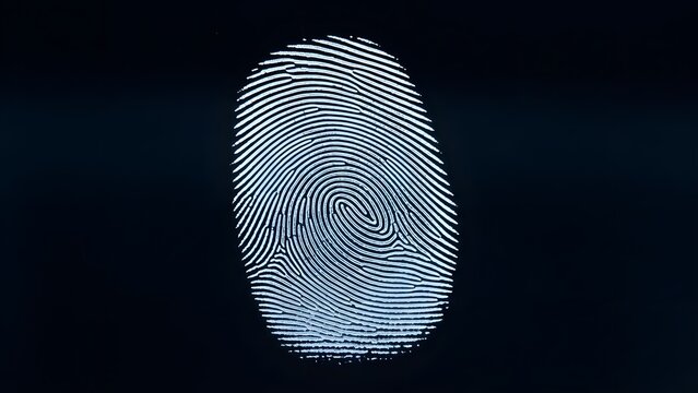illuminated fingerprint on dark glass surface representing biometric identity security
