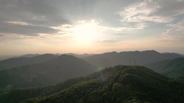 Misty Mountain Ranges at Sunset - Aerial Landscape Photography
