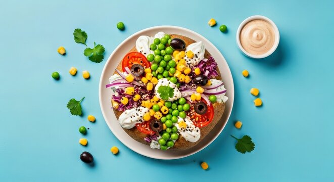 Modern Interpretation of Turkish Kumpir Baked Potato with Fresh Toppings and Vibrant Style