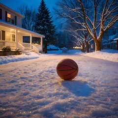 basketball ball in the snow street