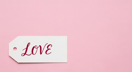 Minimalist love tag on pink background for valentine s day or anniversary