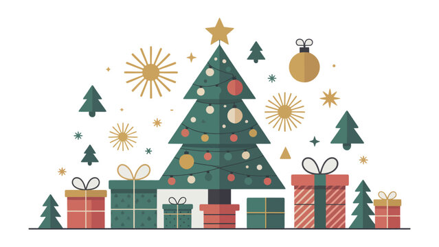 Festive Christmas: A decorated Christmas tree surrounded by wrapped gifts, conveying the joy and excitement of the holiday season. 