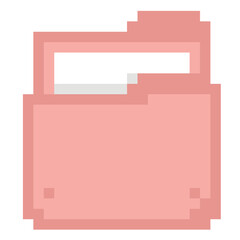Pixel art icon of an open folder containing a document file symbol