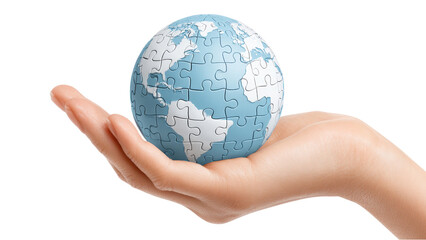 Global Puzzle: World Map on Palm, Connection and Solution