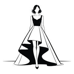 Elegant woman in a black and white ball gown