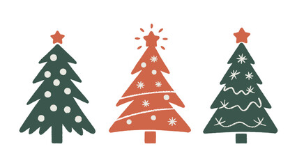 Festive Trio: Christmas tree, A set of three stylized Christmas trees decorated with stars and ornaments. A festive touch for holiday projects
