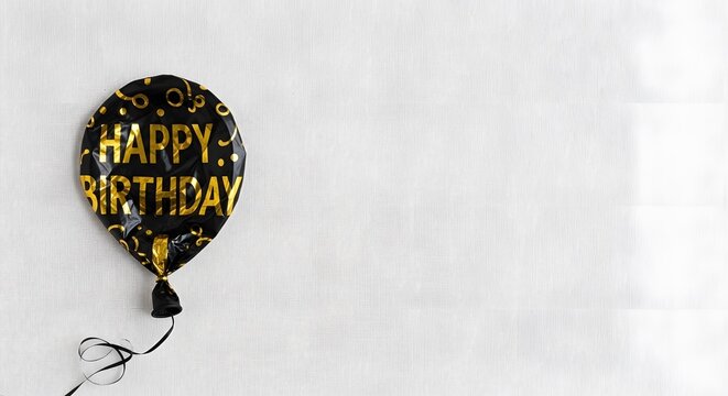 Elegant happy birthday balloon on textured white background with copy space