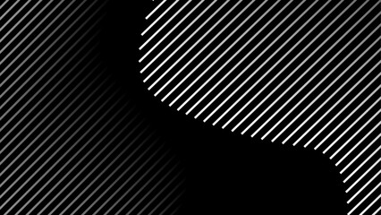 Naklejka premium Black and white diagonal stripes with curved wave divider — minimal geometric vector background
