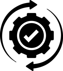 Automated process complete gear checkmark flat vector icon