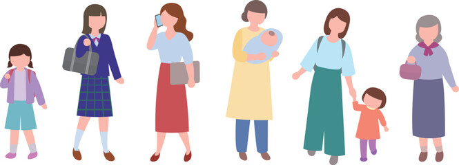 色々な年代の女性　シンプル おしゃれ　イラスト