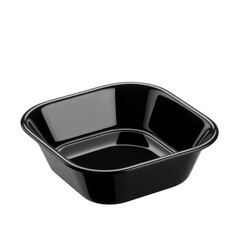Shiny black square baking dish with rounded corners and reflective surface isolated on a transparent background