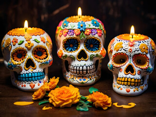 decorated sugar skulls , colorful mexican sugar skulls