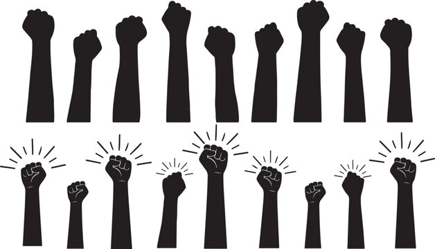 Silhouettes of raised fists symbolizing protest and solidarity - Powered by Adobe
