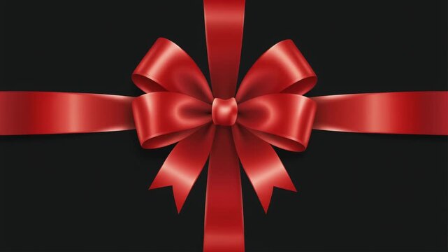 Crimson satin ribbon and bow accent on a black background. Presents and gifts decorations and wrapping texture element backdrop.