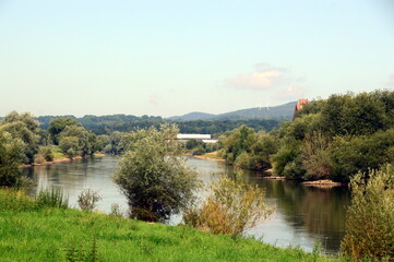 Obraz premium Panorama at the River Weser in the Town Rinteln, Lower Saxony