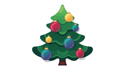 Festive Evergreen: A vibrant illustrated Christmas tree stands adorned with colorful ornaments, embodying the spirit of the holidays and yuletide charm.