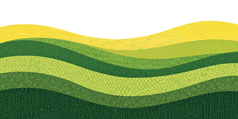 Textured wavy layers of green and yellow abstract landscape illustration design