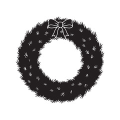 Black Silhouette of Detailed Christmas Holly Wreath