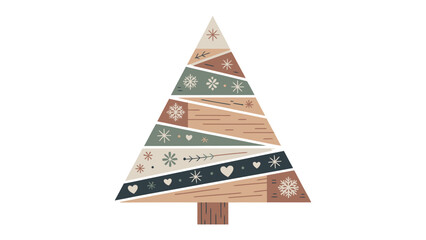 Festive Abstract: An artful and minimalist depiction of a Christmas tree adorned with geometric patterns and snowflakes. This elegant design embodies the season's charm.