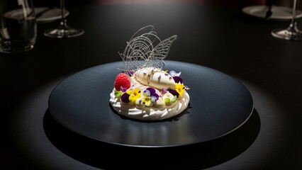 Artistic Gourmet Patisserie Desserts with Gold Leaf and Fresh Berries