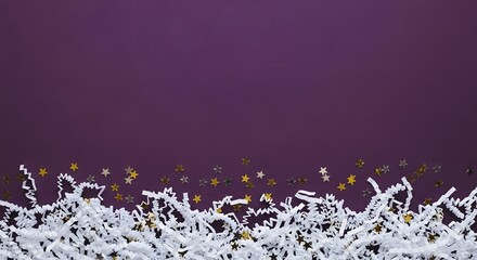 Abstract white floral border against a deep purple background with bokeh lights