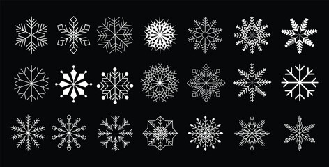 Set of snowflakes abstract shapes isolated on black background vector stock illustration