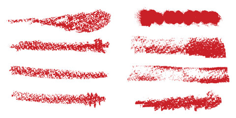 Straight red ink vector lines pack. Bloody color long and round hand-drawn brushstroke text highlights, frames, circles.