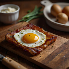 grilled bacon and fried eggs breakfast