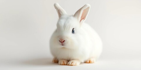 Obraz premium Adorable fluffy white bunny on pristine white background, soft focus, studio, fur