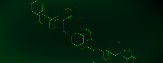 Abstract vector background. Interlacing of hexagons of various shapes with a glow effect