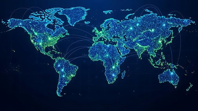 Abstract blue world map illustration of the global planet for international web technology and business