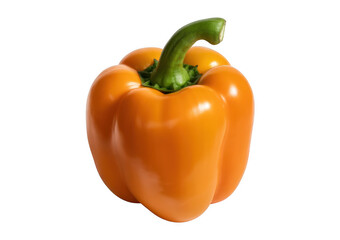 Single orange bell pepper with green stem on black background isolated on a transparent background
