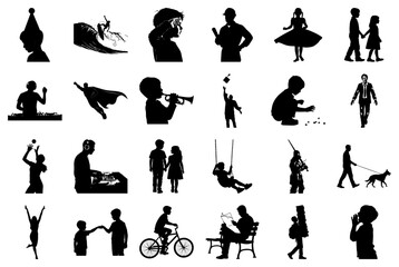 Obraz premium Collage of Silhouettes Featuring People and Activities Keywords: silhouette, people, activity
