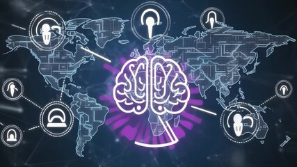 Global Brain Network Connections and Digital Intelligence Concept with World Map Keywords: brain, mind, intelligence, global, network, connection, world map, technology, digital, communication - Powered by Adobe