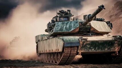 Heavy tanks maneuver through rugged terrain during military exercises