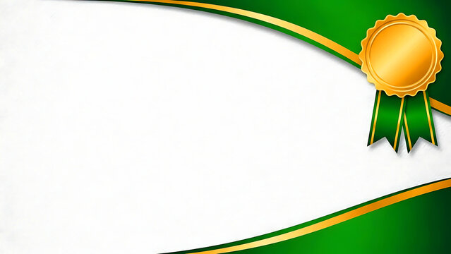A clean white certificate template enhanced with smooth green curves and gold accents, paired with a gold medal ribbon. Ideal for professional certificates, awards, and recognition documents.
