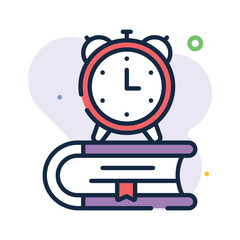 Alarm clock with book denoting concept icon of study time, modern vector
