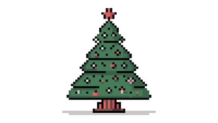 Pixelated Christmas Tree: A charming pixel art illustration of a festive Christmas tree, adorned with ornaments and a star on top, evoking holiday cheer and nostalgia.