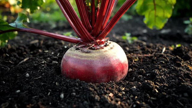 Fresh Beetroot Growing in the Garden Soil