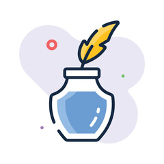 Traditional inkpot flat outline icon, handwriting, calligraphy, and old style writing