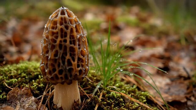 Wild Morel Mushroom Growing in the Forest