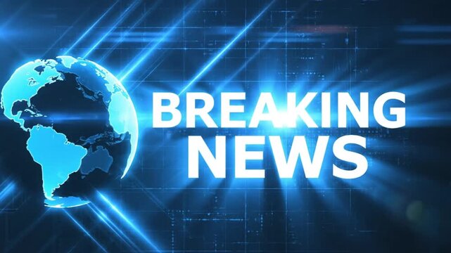 Urgent breaking news broadcast with a blue earth globe for digital media, captivating global stories, a dynamic, vivid scene for immediate updates