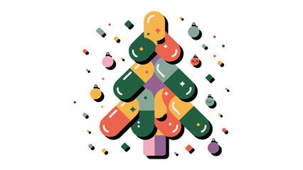 Festive Pharmaceuticals: A whimsical holiday design featuring a vibrant Christmas tree artfully constructed from colorful capsules.