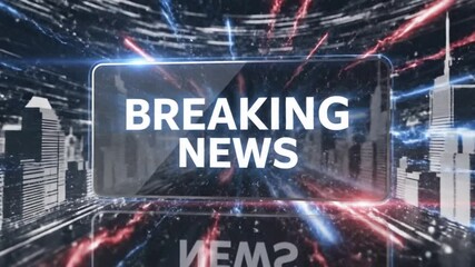 Dynamic breaking news opener with modern city backdrop sets a serious tone for crucial updates, perfect for broadcast or digital media projects