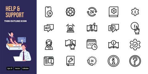 help and support thin outline icon set vector design good for web and mobile app