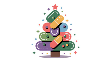 Obraz premium Pharmaceutical Christmas Tree: A whimsical Christmas tree crafted from vibrant pills and capsules, representing the intersection of healthcare and festive cheer, all topped with a sparkling star.