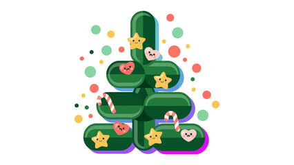 Christmas Tree Decoration: A whimsical illustration of a festive Christmas tree adorned with cheerful decorations, bringing joy and color to the holiday season.