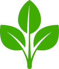 Three green leaves plant icon, organic nature flat vector design