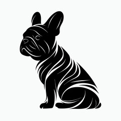French Bulldog silhouette with flowing lines in black design  